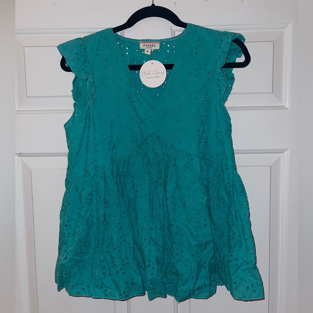 NWT Boutique Andree Bridget Top Blouse in Emerald Green Size Medium